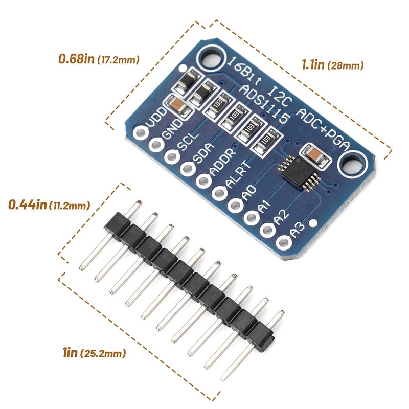 Qoroos 4 PCS ADS1115 16 Bit 16 Byte 4 Channel I2C IIC Analog-to-Digital ADC PGA Converter with Programmable Gain Amplifier High Precision ADC Converter Development Board for Arduino Raspberry Pi - Image 3